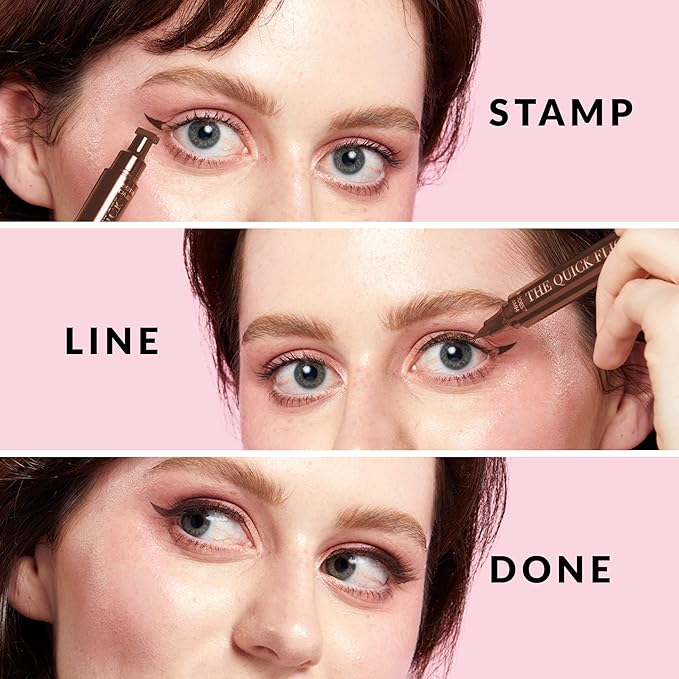 The Quick Flick Winged Eyeliner Stamp - Waterproof & Smudge Proof Vegan Cat Eye - 4mm Thick Wing & 10mm To The Point Felt-Tip Hypoallergenic Pen (Hot Fudge-2 Pen)