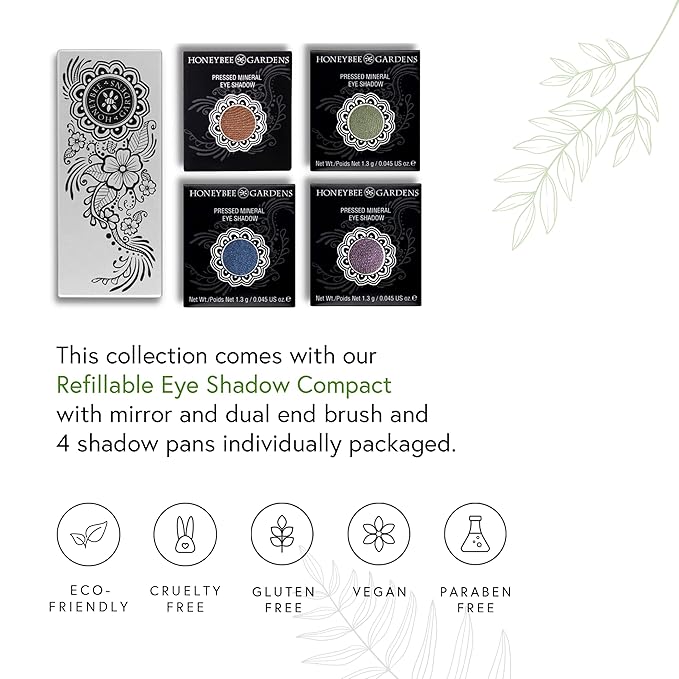 Honeybee Gardens Earth & Ocean Eye Shadow Palette, Clean and Bold, 4 Highly Pigmented Colors With Long Lasting Luxe Finish, Vegan, Cruelty-Free, Gluten-Free, and Paraben-Free, Net Wt 1.3g Each