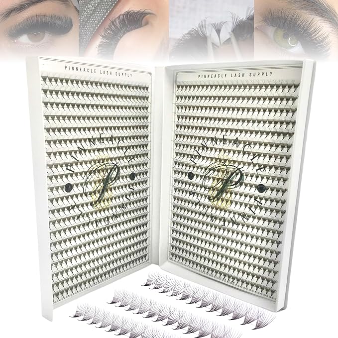 Promade XXL Box - 1200 FANS | Pinneacle Premade Volume Fans For Eyelash Extensions | 8 sizes-in-1 Box | 9mm-16mm | C, CC, D & L curl | 0.07 | 10D Volume (10D - D curl - 9-16mm)