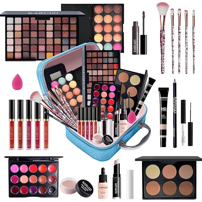 All in One Makeup Kit,Makeup Kit for Women, Teens and Girls, All-in-One Set with Eyeshadow Palettes, Lipsticks, Brushes, Storage Bag,Makeup gift set girls makeup sets ages 8-12 (Blue)