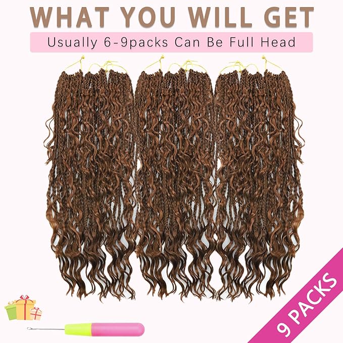 9 Packs Boho Box Braids Crochet Hair 18 Inch Goddess Crochet Box Braids with Human Hair Mixed Curls Bohemian Braid for Black Women