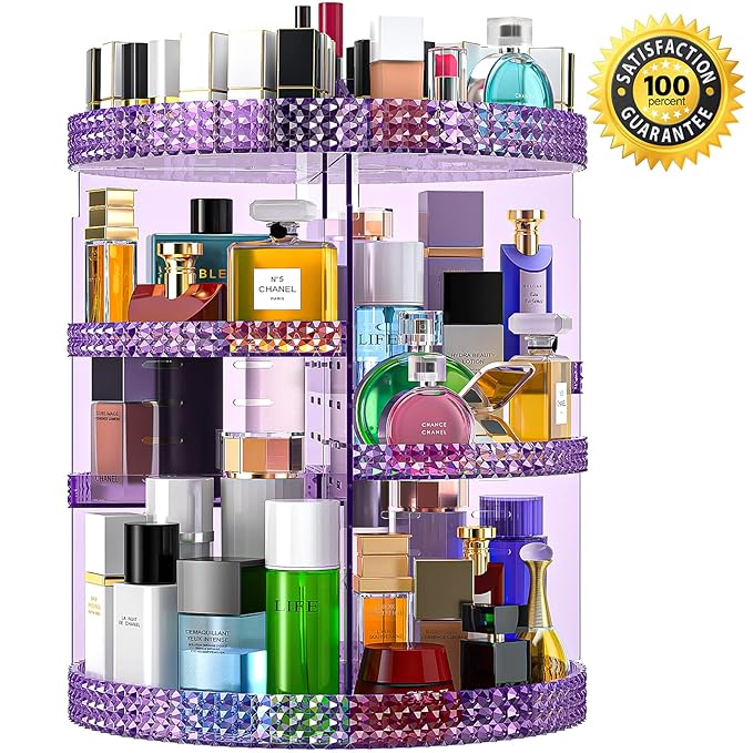 Makeup Organizer 360 Degree Rotating Cosmetic Storage Organizer, Acrylic Make Up Organizer, Large 7 Layers 360 Makeup Organizer, Fits Makeup Brushes, Lipsticks, Bathroom, Vanity, X-Large Purple