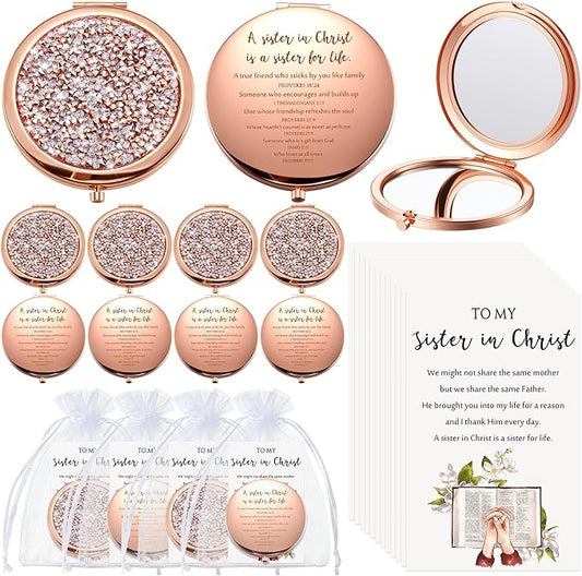 Geetery 10 Set Bulk Mothers Day Church Gifts Christian Compact Mirrors Bulk Sisters in Christ Pocket Mirrors Religious Faith Gifts for Women Mom Friend Bestie Niece Purses (Rose Gold)