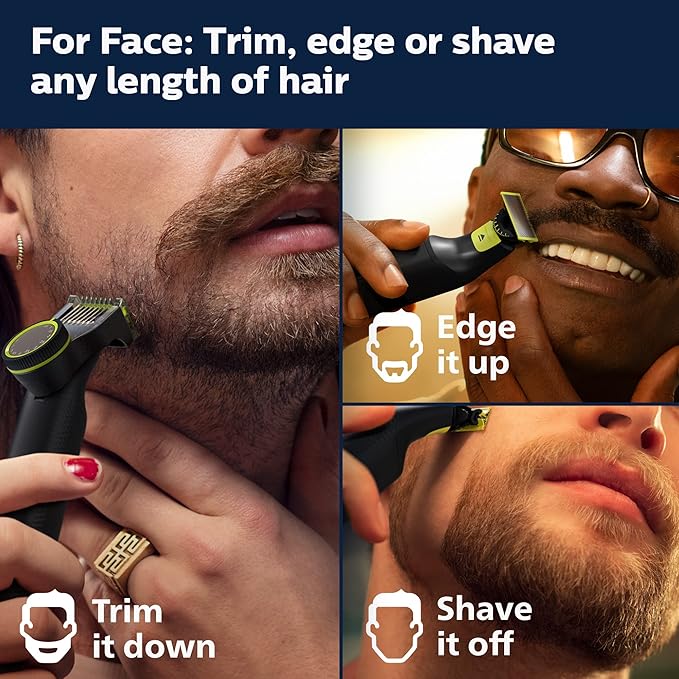 Philips Norelco OneBlade Pro 360 Face + Body, Electric Shaver, Beard Trimmer and Body Groomer, with 360 Blade Technology, 14-Length Precision Comb, Body Kit, Soft Pouch, Model QP6542/70