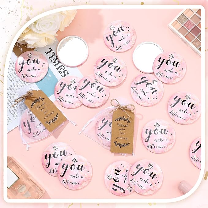 Tradder 50 Sets Compact Mirrors Bulk Women Gifts Inspirational Appreciation Employee Gifts Small Purse Pocket Makeup Mirrors for Mother's Day Coworker Nurse Bridal Souvenir Bags(Rose Gold)