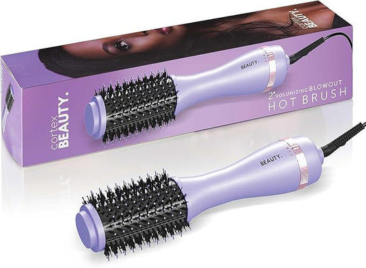 Cortex Beauty Infrared Volumizing Blowout Brush - Blow Dryer, Round Styling Tool for All Hair Types, 2" Barrel with Comb (Purple)