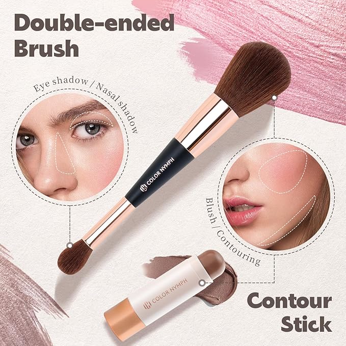 Color Nymph Face Makeup Kits - Special Edition, Makeup Set For Girl's Gift With Lipgloss Liquid Blush Solid Blusher Highlighters Contour Stick and Double-ended Brush For Lady Wife Girls