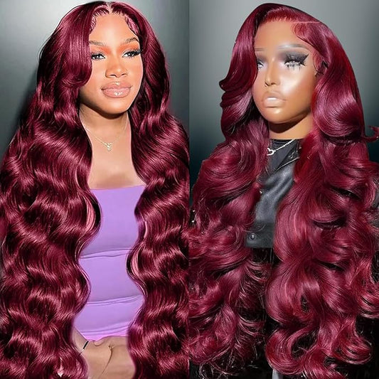 30 Inch 99J Burgundy Lace Front Wigs Human Hair 13x6 Lace Front Wigs Human Hair Body Wave HD Transparent with Baby Hair Red Wine Glueless Lace Front Wigs Human Hair Wigs for Women 180 Density