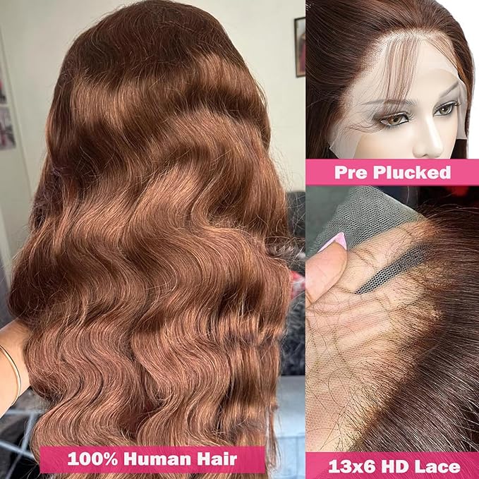 28 Inch Chocolate Brown Lace Front Wig - 200 Density Body Wave 13x6 HD Lace Fronts Pre-Plucked, Glueless Wig