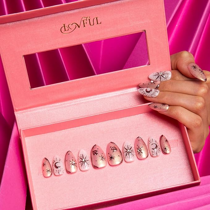 Press on Nails Gilded Sunset | Handmade with Full Covered Crystals | Reusable Fake Nails | Almond Regular 1.0 in | H298-M