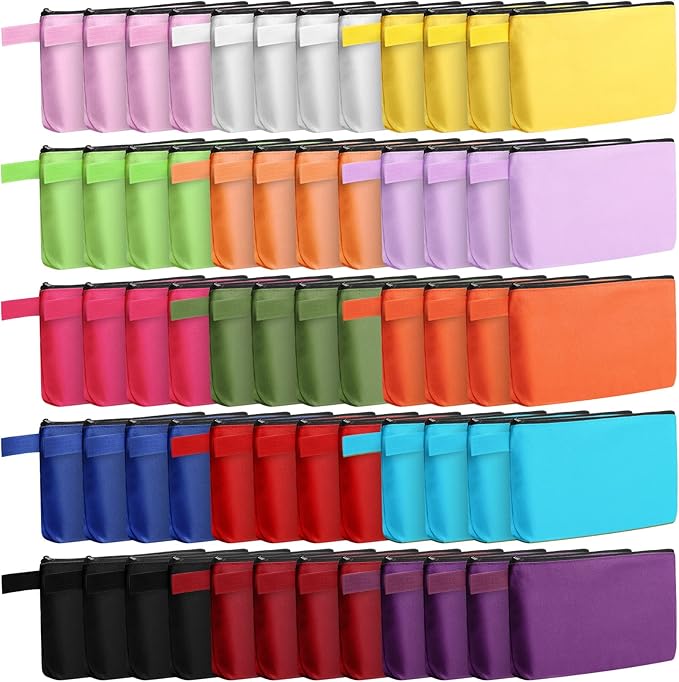 Reginary 60 Pieces Canvas Makeup Bags Bulk End of School Years Gift Cute Travel Cosmetic Pouch Multipurpose Blank Small Toiletry Bag DIY with Zipper for Travel Women Teens,15 Colors(9.8 x 5 x 2 Inch)