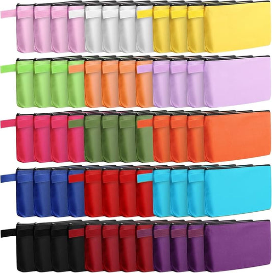 Reginary 60 Pieces Canvas Makeup Bags Bulk End of School Years Gift Cute Travel Cosmetic Pouch Multipurpose Blank Small Toiletry Bag DIY with Zipper for Travel Women Teens,15 Colors(9.8 x 5 x 2 Inch)