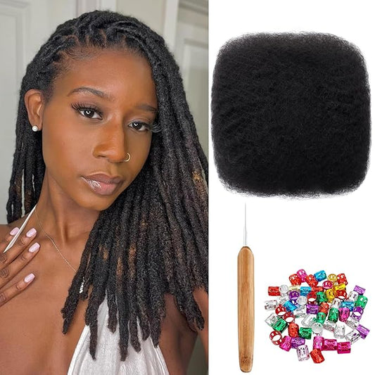 Afro Kinkys Bulk Human Hair for Dreadlock Extensions,Repair Locs, Twists and Braids, 30 Gram Each Package 100% Human Hair Afro Kinky Bulk Can be Dyed and Bleached (Natural Black, 10inch)