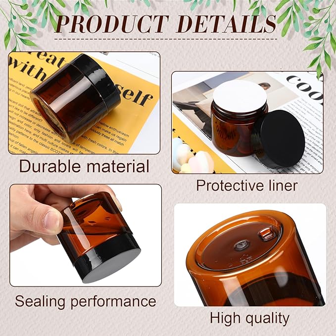 Tanlade Amber Plastic Jars with Lids Round Cosmetic Containers Amber Jars Refillable Containers for Powder Liquid Food Storage Kitchen Cosmetic Lotion Ointments Creams Essential Oil (2 oz)