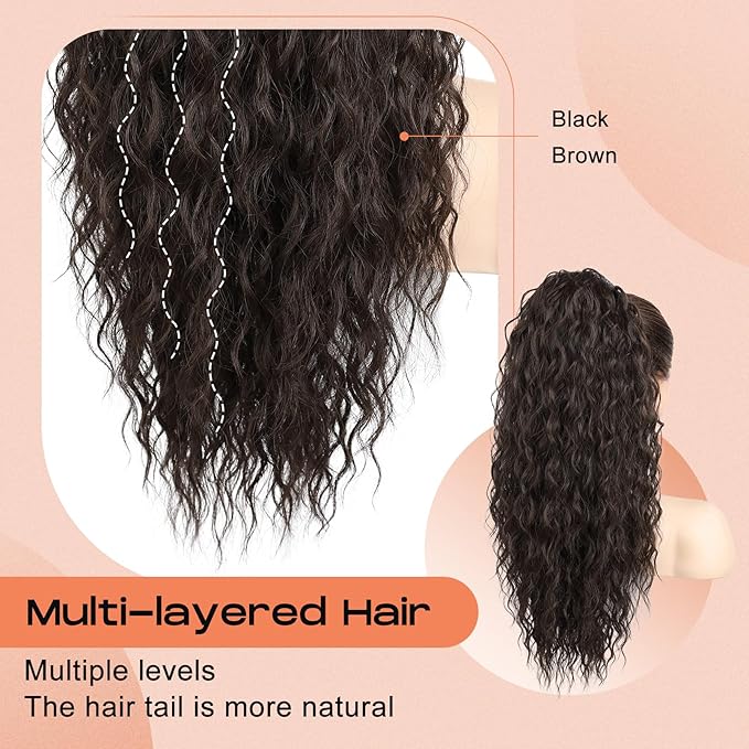 Ponytail Extension, SEIKEA 22" Long Lightweight Full Natural Curly Drawstring Ponytail Fake Pony Tail Multi Layered Soft Clip in Hair Extensions Ponytail Synthetic Hairpiece