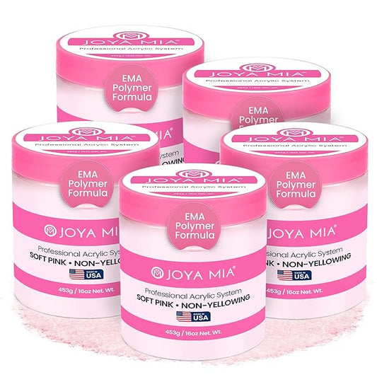 Joya Mia Acrylic Powder for Nails, MMA-Free, Super Adhesion Professional Powder for Flawless & Long-Lasting Nail Enhancements, Easy Application, Vibrant & Stunning Colors - Soft Pink, 5 lbs