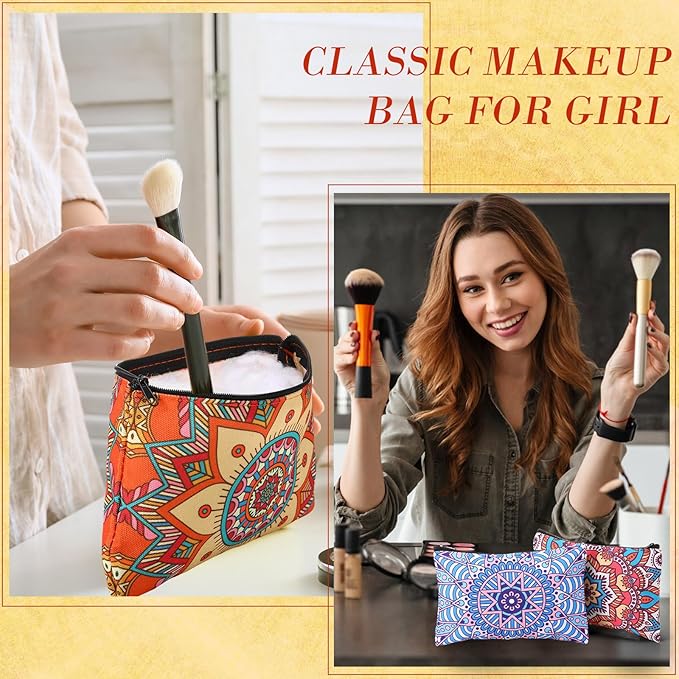 Eccliy 20 Pcs Mandala Makeup Bag Mandala Cosmetic Bag Canvas Gifts Mandala Accessories for Girls Toiletry Pouch with Zipper for Women Party, 8 x 5 Inch