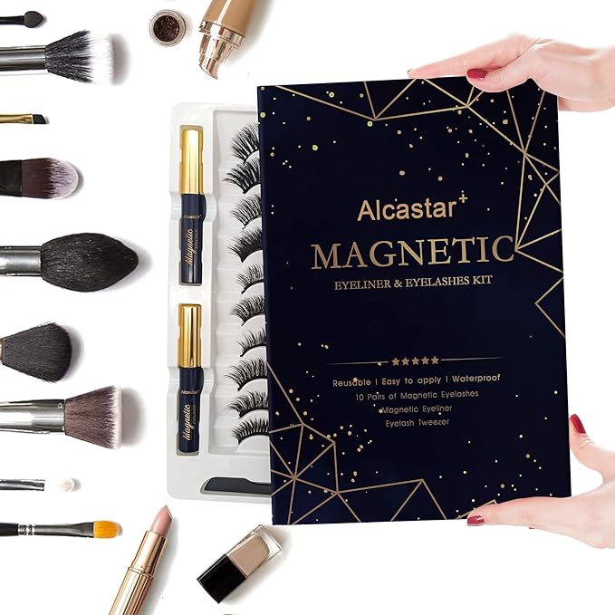 Alcastar Magnetic Eyelashes with Eyeliner Kit, Magnetic Lashes Natural Looking with, Reusable,Long Lasting, Easy Apply,Cruelty-Free. (FBA-ATZ1004-A2)