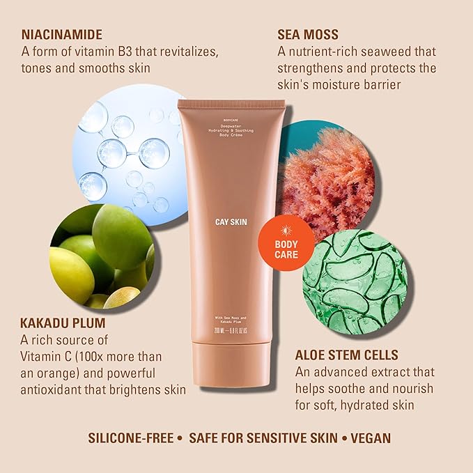 Deepwater Body Cream for Women & Men (6.8 fl oz) - Moisturizer w/Sea Moss, Niacinamide, Kakadu Plum, & More - Vegan Hydrating Moisturizer - Lightweight Scented Body Cream for All Skin Types
