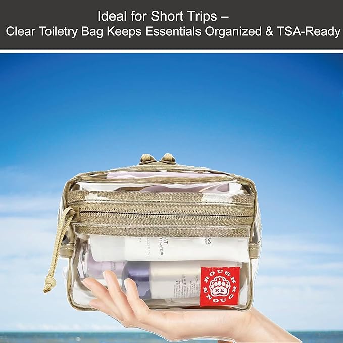 Rough Enough Small TSA Approved Toiletry Bag Clear Makeup Travel Pouch Compact Quart Size For Travel Business Trips Leakproof PVC With YKK Zipper