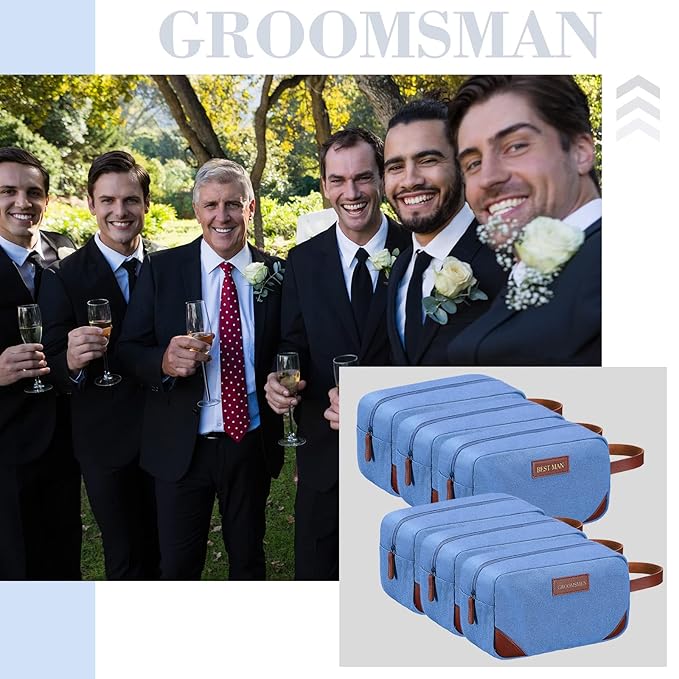 Eccliy 6 Set Groomsmen Gifts Men Toiletry Bags Men's Travel Shaving Kit Bathroom Bags Water Resistant Toiletry Case for Wedding Groomsman Proposal Gift Travel Accessories(Blue)