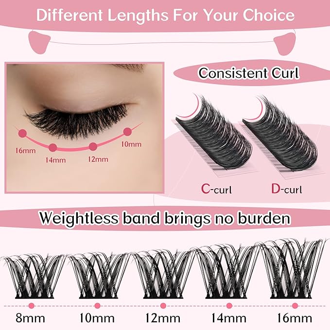 Cluster Lashes 72 Pcs Lash Clusters DIY Eyelash Extension Individual Cluster Eyelashes Tender Style Self-Application Fluffy Super Thin Band Reusable Soft & Comfortable(Tender-C-14mm)