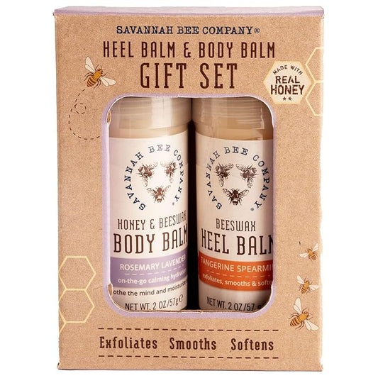 Savannah Bee Heel & Body Balm Duo Gift Set - Beeswax Heel Balm and Honey and Beeswax Body Balm, for Healthy and Hydrated Skin