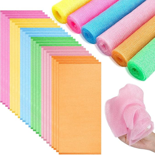 36 Pieces Exfoliating Washcloth Towel African Bath Net Sponge Japanese Washcloth Nylon Bath Towel Korean Body Scrubber Back Exfoliating Wash Cloths Loofah for Women and Men