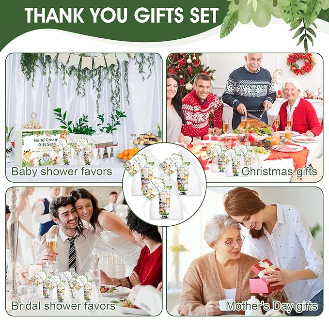 50 Pack Baby Shower Bulk Hand Cream Gifts Sets, Baby Shower Favors and Bridal Shower Favors for Guests with Thank You Card and Organza Gift Bags, Birthday Gifts, Appreciation Gifts for Guests (Animal)