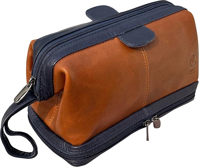 RUSTIC TOWN Leather Toiletry Bag for Men - Travel Gift Shaving Dopp Kit - Bathroom Shower Toiletries Organizer - Cosmetic Makeup Bag for Women