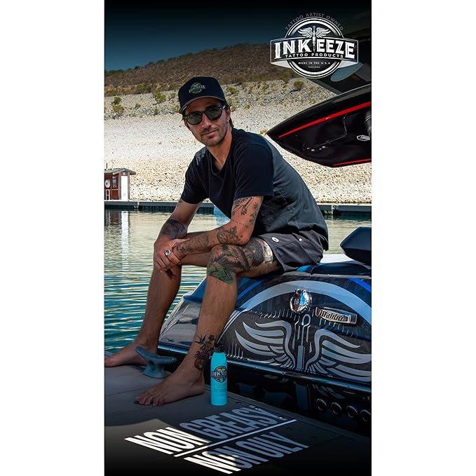 INK-EEZE Tattoo Sunscreen Spray SPF 50, UVA/UVB Blocking, Dries Clear, Ozone Reef Friendly, Vegan, Made in USA, Coconut, 6oz spray