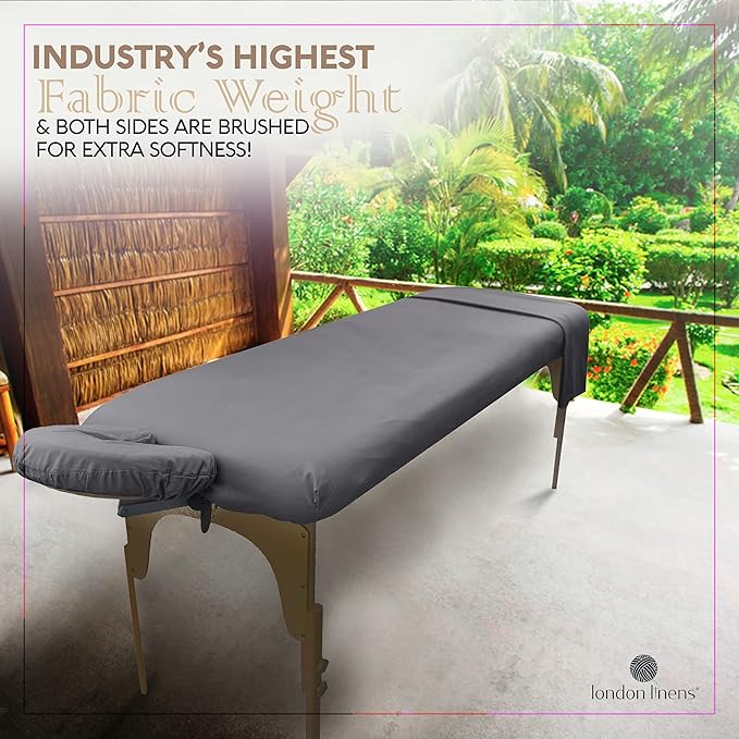 LONDON LINENS Soft Microfiber Massage Table Sheets Set 3 Piece Set - Includes Massage Table Cover, Massage Fitted Sheet, and Massage Face Rest Cover (Grey)