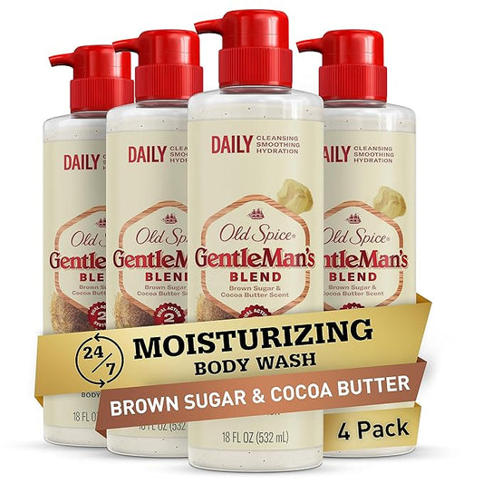 Old Spice GentleMan's Exfoliating & Moisturizing Body Wash for Men, 24/7 Shower Fresh with Long Lasting Scent, Renewing Vitamin B3 Blend, Brown Sugar + Cocoa Butter Scent, 18 oz (Pack of 4)