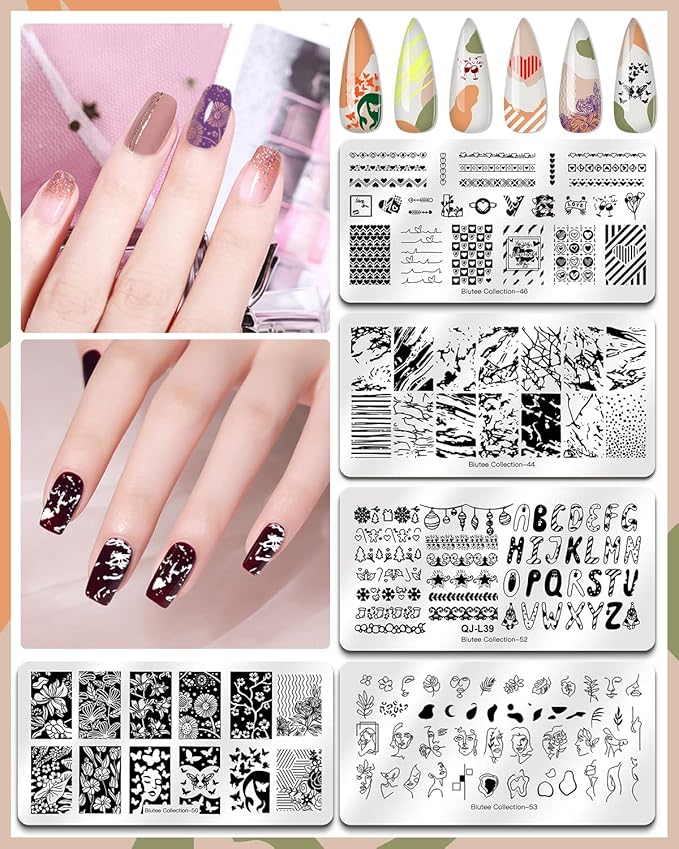 SEISSO 12 Colors Nail Stamping Polish Gels+5Pcs Stamp Print Templates+1 Peel Off Nail Tape Stamp Latex+1 Stamper with Scraper, Stamping Nail Polish Art Set Manicure Gift Collection