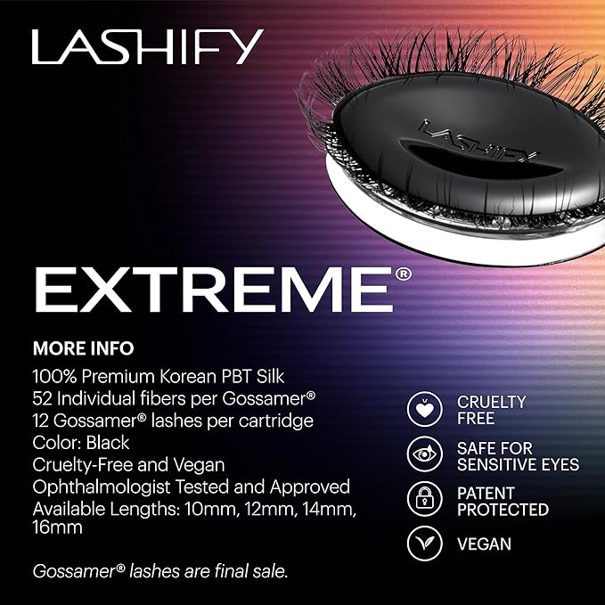 Lashify Extreme 16mm Gossamer DIY Eyelash Extensions Refill, Black, Easy False Lashes To Add Tremendous Volume