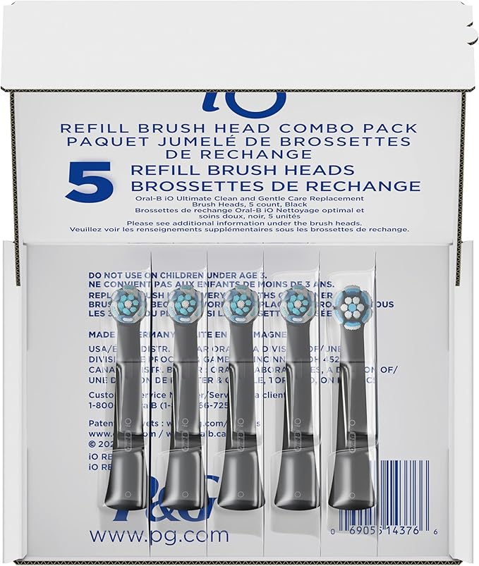 Oral-B iO Ultimate Clean Replacement Brush Heads, 5 Count, 4 Ultimate Clean + 1 Gum & Sensitive Black