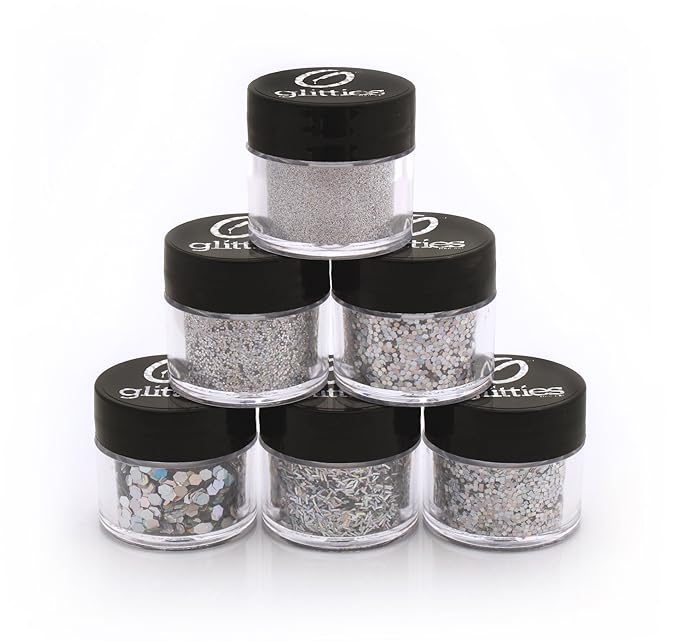 (6PK) - Amazing Variety of Holographic Silver Glitter! Different Shapes and Sizes - You Won't Find This Combination Anywhere Else! - (60 Grams)