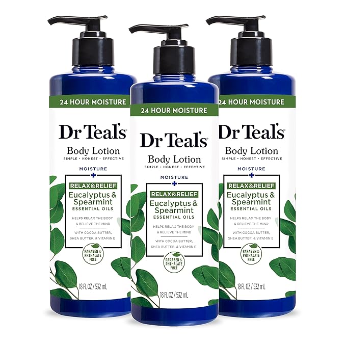 Dr Teal's Body Lotion, Eucalyptus & Spearmint & Essential Oils, 18 fl oz (Pack of 3)