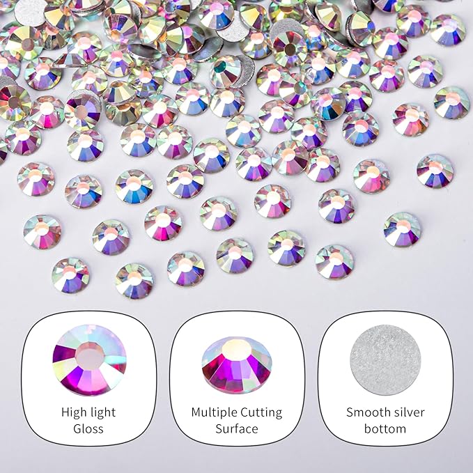 10000PCS Crystal AB Rhinestones Bulk, Flat Back Crystal Glass Stone Round Gems,SS20, 4.6-4.8mm