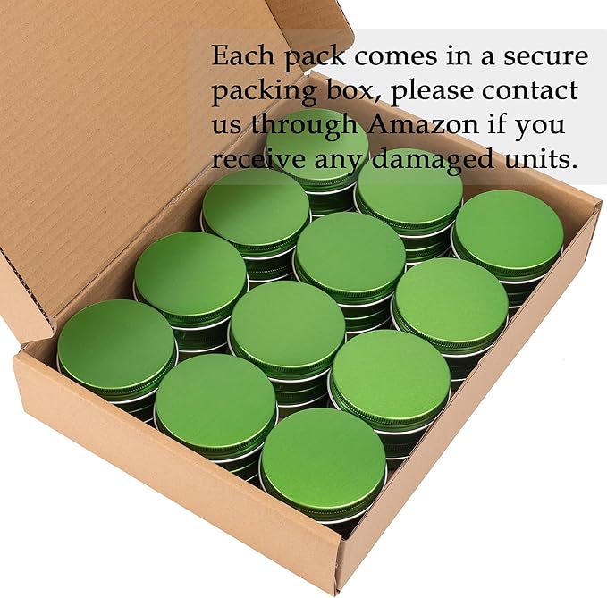 24 Pack 4oz Screw Top Aluminum Tin Jars with Screw Lids and Blank Labels - Refillable 120ml Metal Containers for Lip Balms, Candles, Salves, Spices, Crafts (Green)