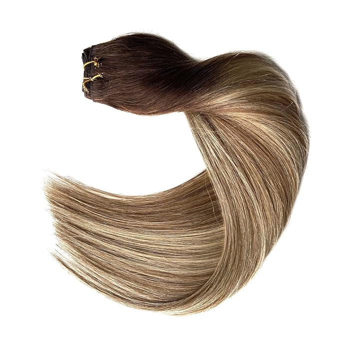 Ubetta Sew in Hair Extensions Real Human Hair,Weft Bundles,16 Inch 100G Ombre Brown Balayage Ash and Blonde Weft Weave Bundles