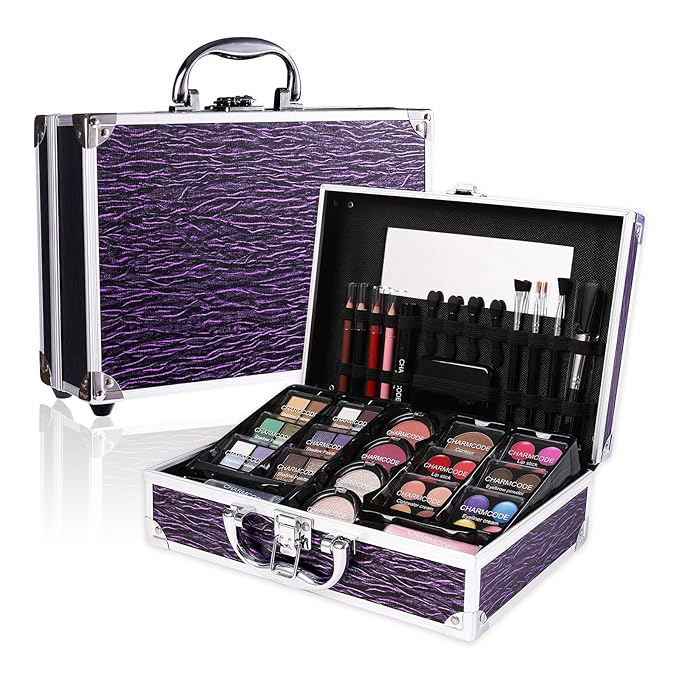 Makeup Kit for Teen Girls & Women Full Kit, Beauty Train Case with Starter Cosmetic Set, Make Up Valentine's Gift Box with Eyeshadow,Lipgloss,Highlighter,Blush,Lip&Eye Pencils,Brush & More(Purple)