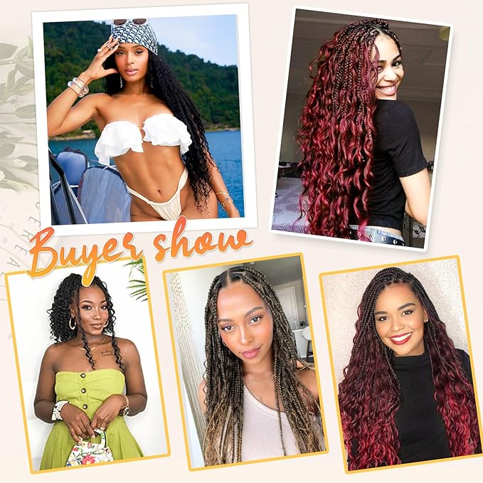 9 Packs Goddess Box Braids Crochet Hair Boho Crochet Box Braids With Curly Ends Crochet Hair For Black Women, 24 Inch Pre Looped Bohemian Crochet Box Braids Hair (24Inch 9 Packs,T30#)