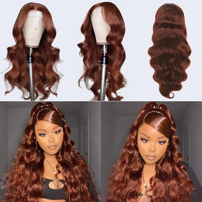 13x6 Reddish Brown Lace Front Wigs Human Hair HD Lace Front Wigs Human Hair 180 Density Body Wave Frontal Wigs Human Hair with Baby Hair Colored Glueless Wigs 12Inch
