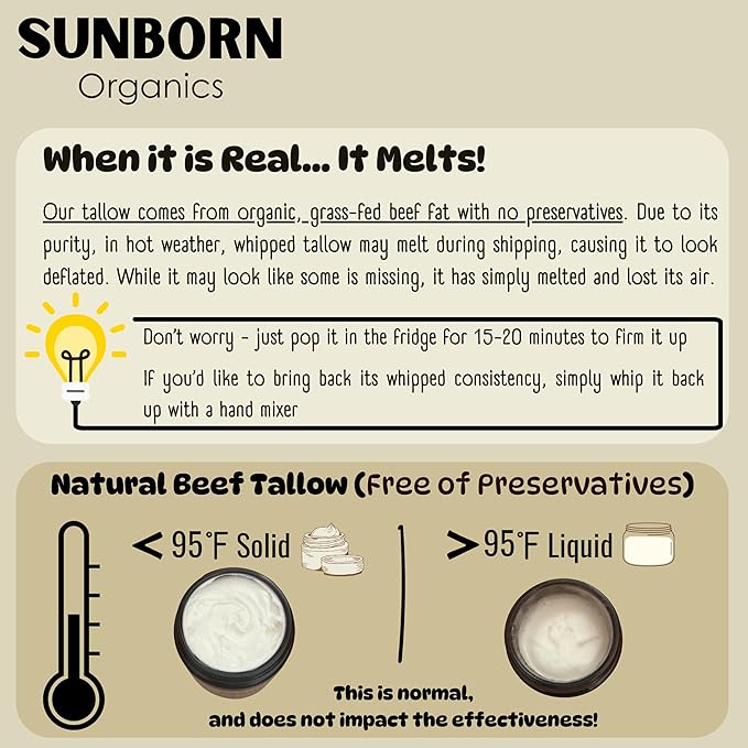 Pure Whipped Tallow Balm (Unscented) | 1 Ingredient | Handmade in USA | 100% Organic Grass-Fed Beef Tallow for Skin | Face Moisturizer for Dry Skin, Fragrance-Free, No Essential Oils