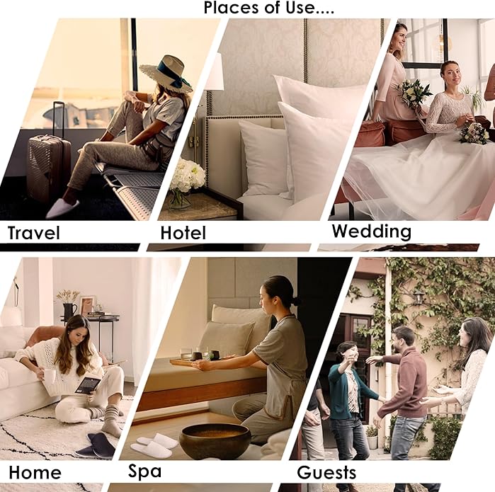 MODLUX Spa Slippers, 12 Pairs Cotton Velvet Closed Toe Disposable Slippers for Guests, 6 Medium and 6 Large House Shoe, Hotel, Home, Indoor, Bride Slippers, Slip-on with Travel Bag, White