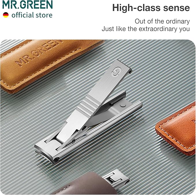 MR.GREEN Ultra Thin Nail Clippers German Precision Manufacturing Technology Nail Cutters with Cow Leather Cover Superior Texture (Dark Brown)