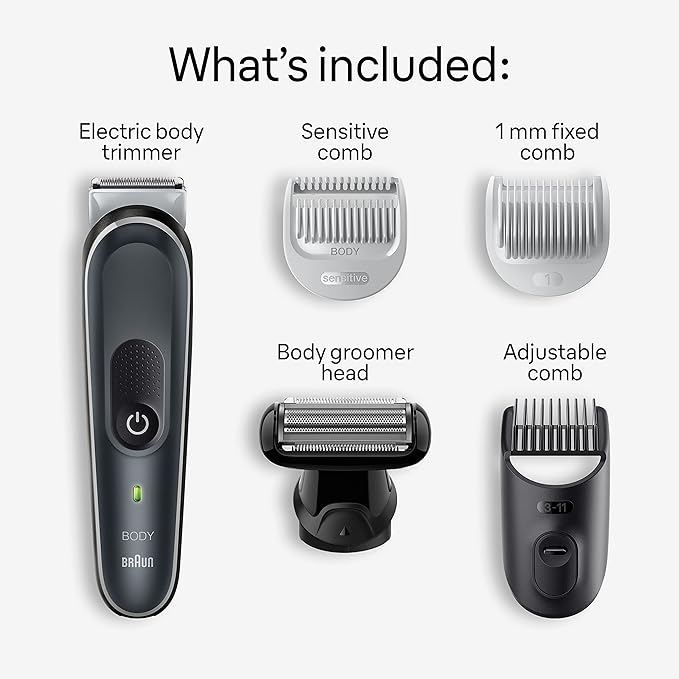 Braun Body Groomer Series 5 5360, Body Groomer for Men, for Chest, Armpits, Groin, SkinSecure Technology for Gentle Use and Clean Shave Attachment, Waterproof, Cordless with 100-min Run Time
