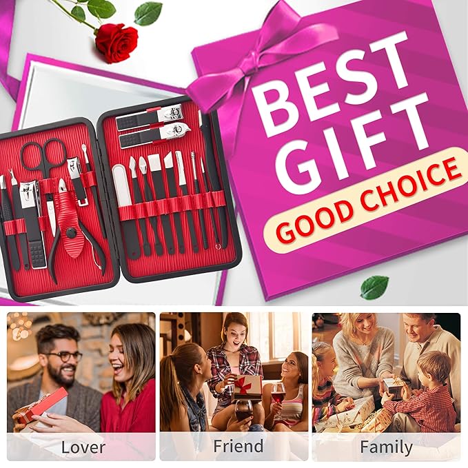 Manicure Set 18 in 1 Stainless Steel Professional Pedicure Kit Nail Scissors Grooming Kit Travel Case B01-Black