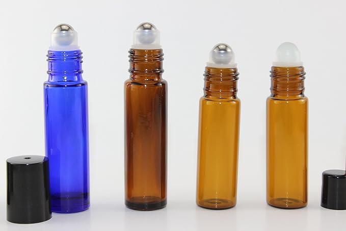 144-10ml Amber Glass Roll On Thick Bottles (144) with Stainless Steel Roller Balls - Refillable Aromatherapy Essential Oil Roll On (144)